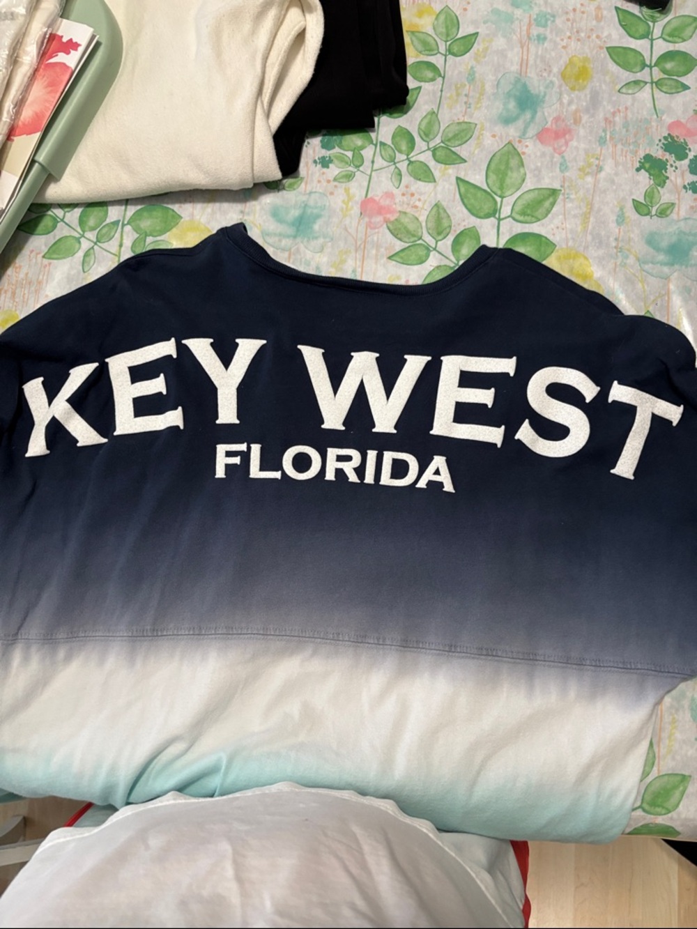 Spirit Ombre V-Neck Long Sleeve Top in Navy, White & Mint